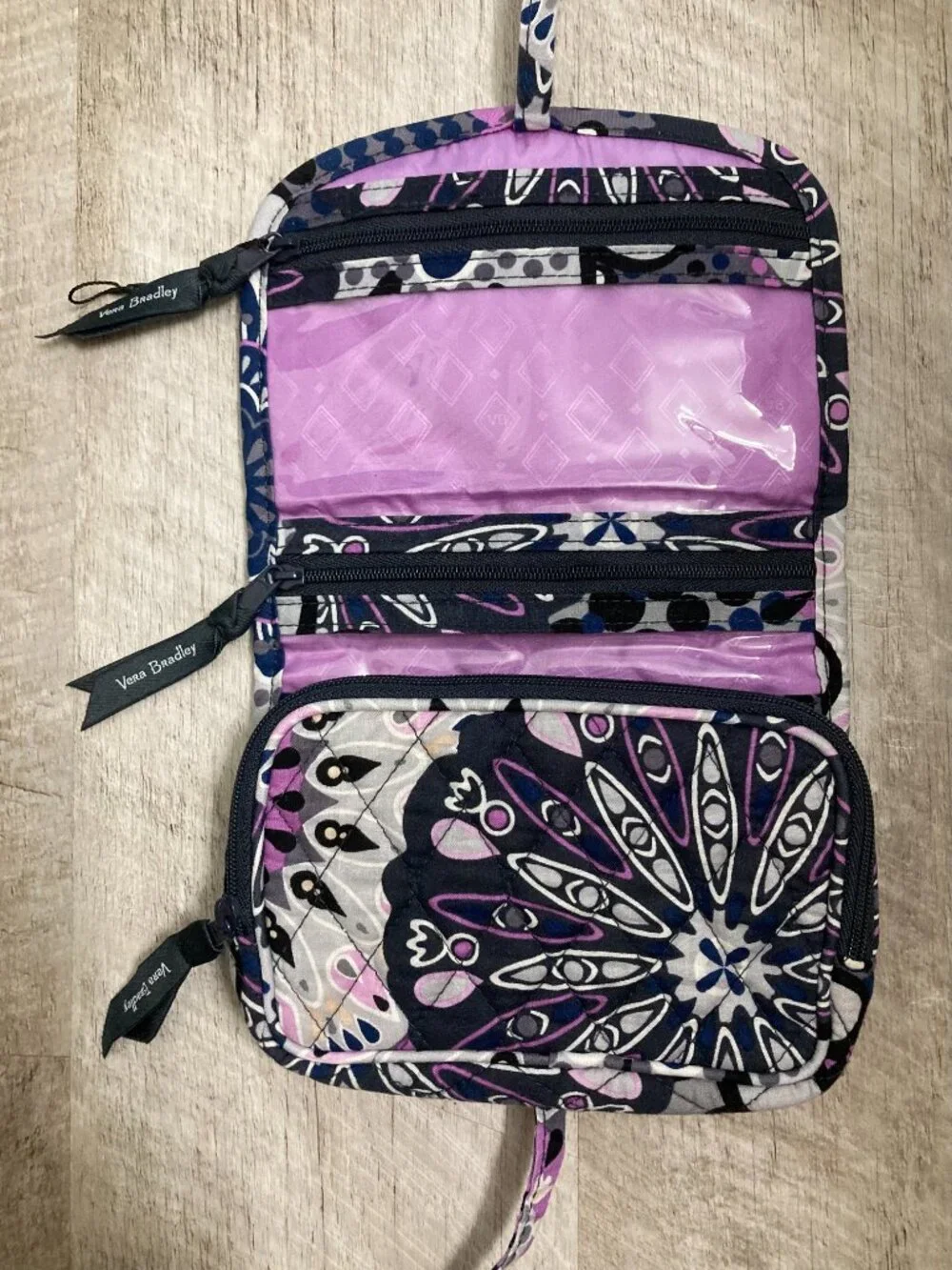 Vera Bradley Quilted Purple Black Bi Fold Cosmetic Travel Organizer